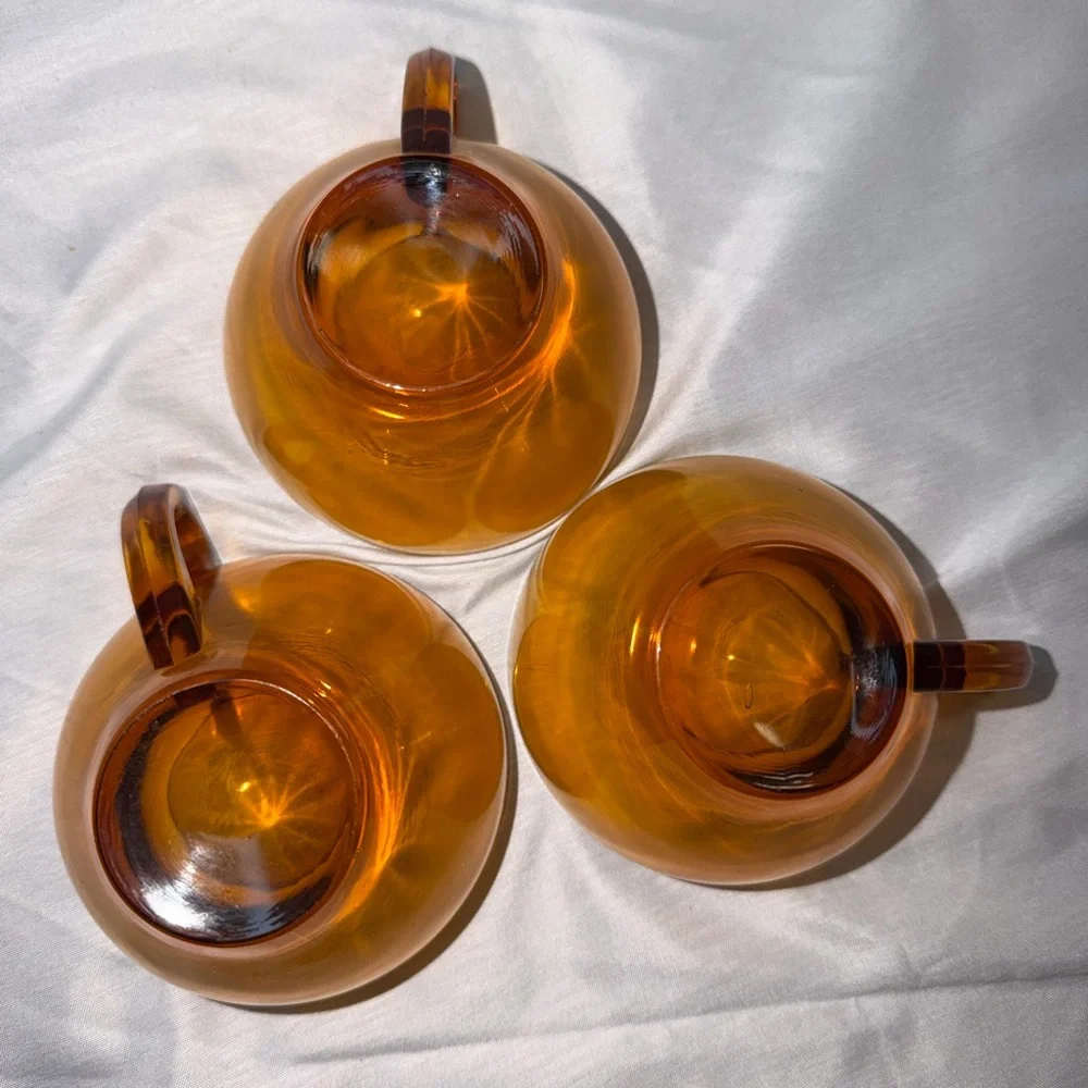 3 MCM Vintage Amber Glass Tea/Punch Cups - Picture 5 of 11